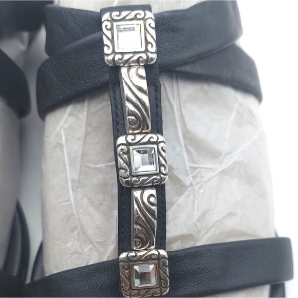 Brighton Nassau Black Leather Low Heel Slide Sandals 8.5M Silver Plated Crystal - Picture 6 of 11